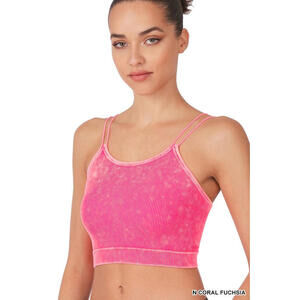 Washed Ribbed Seamless Double Strap Brami Zenana